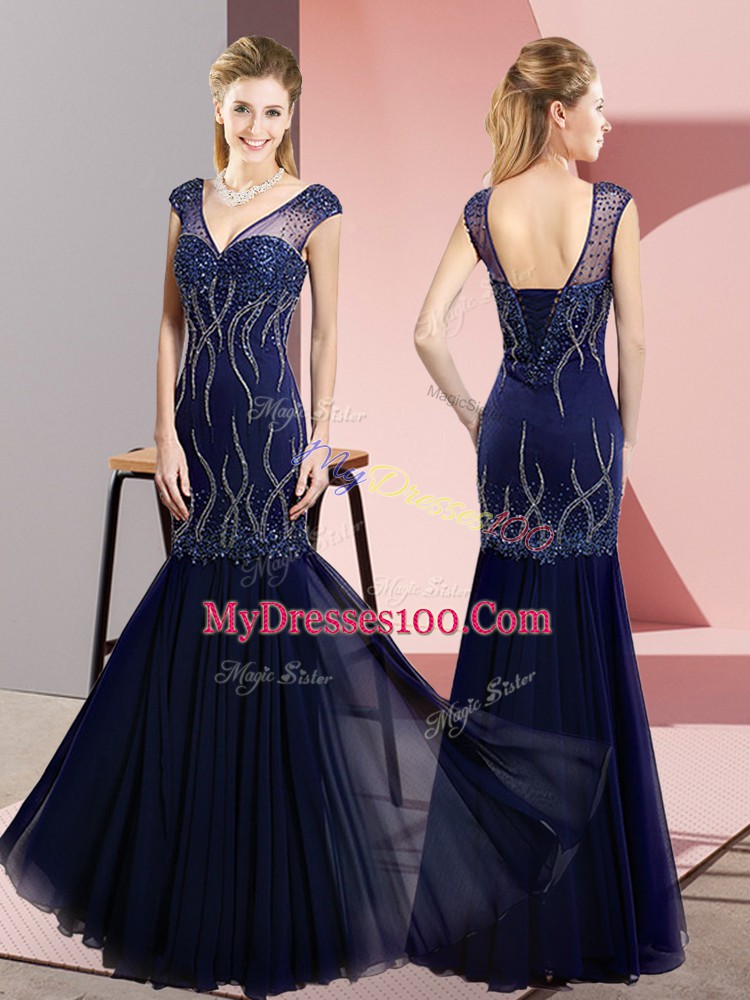 Sleeveless Beading Lace Up Dress for Prom