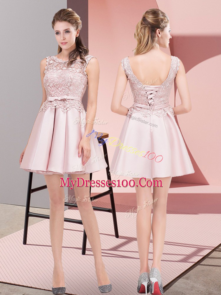 Exquisite Sleeveless Lace Up Mini Length Lace and Bowknot Prom Dress