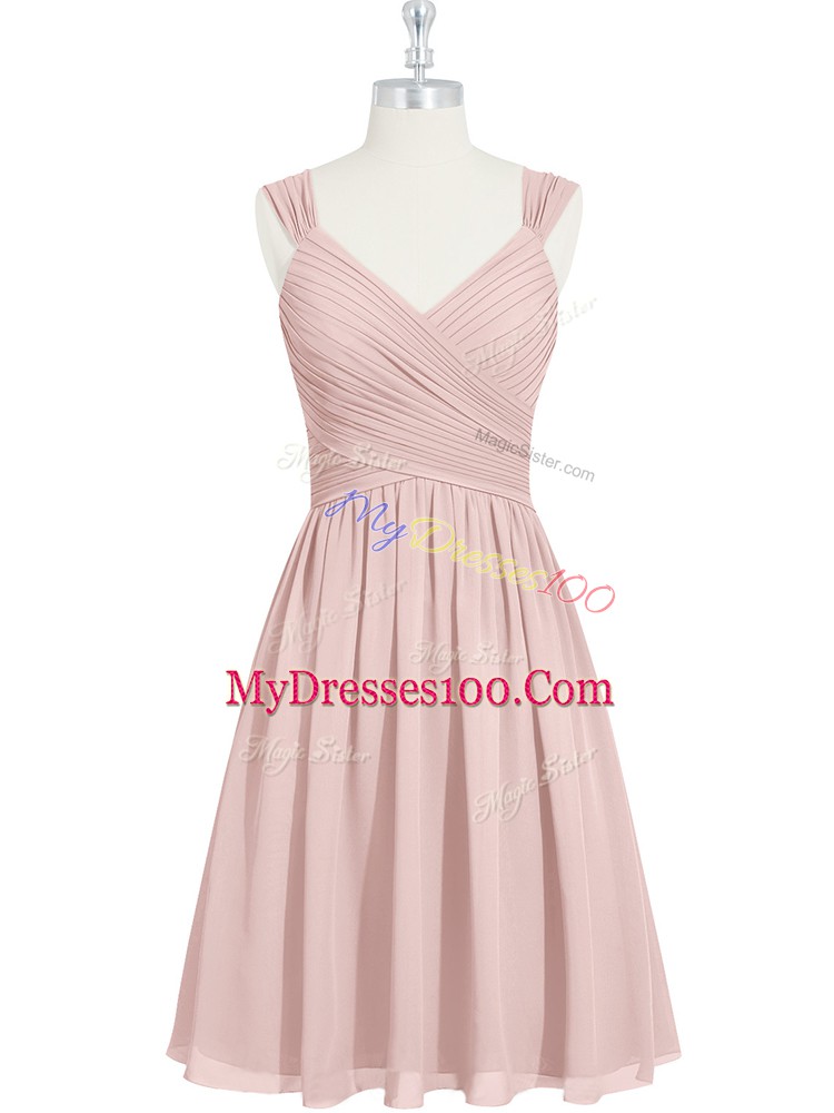 Affordable Pink Straps Lace Up Ruching Evening Dress Sleeveless