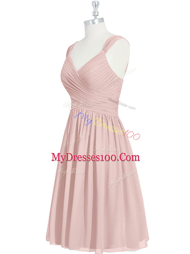 Affordable Pink Straps Lace Up Ruching Evening Dress Sleeveless