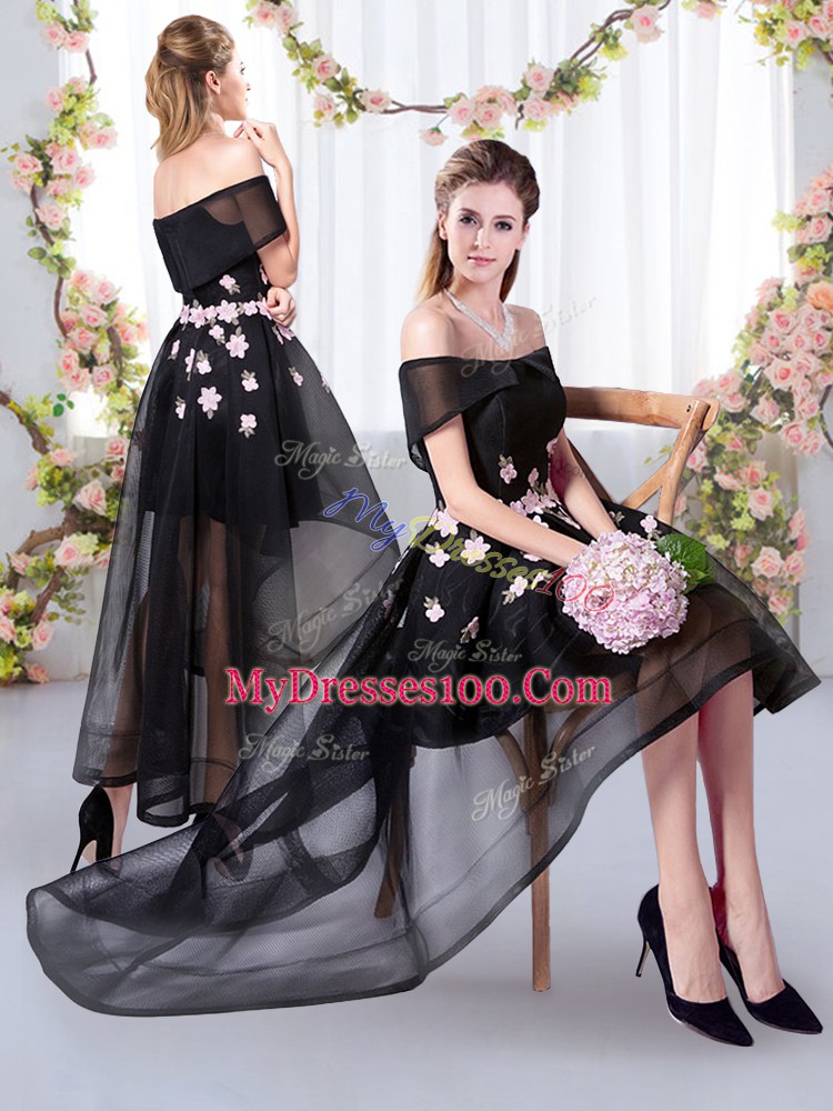 Eye-catching Off The Shoulder Short Sleeves Bridesmaid Dress Black Tulle