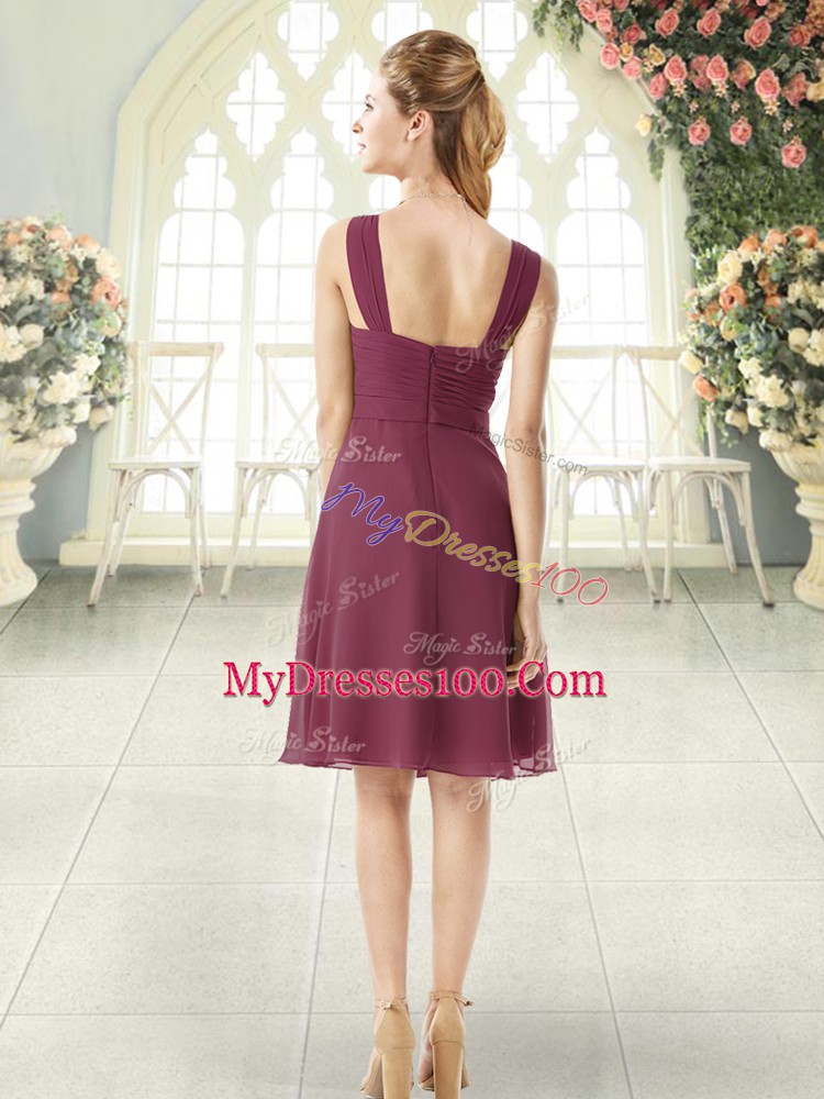 Beauteous Sleeveless Chiffon Knee Length Zipper Prom Dresses in Burgundy with Ruching