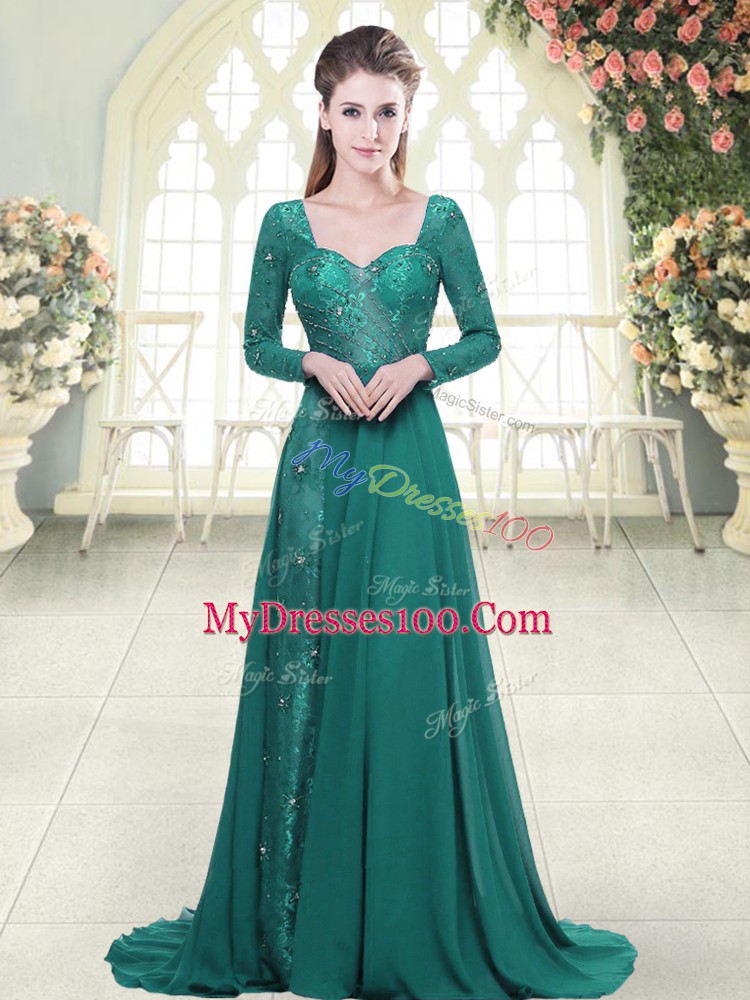 Affordable Empire Long Sleeves Green Going Out Dresses Sweep Train Backless