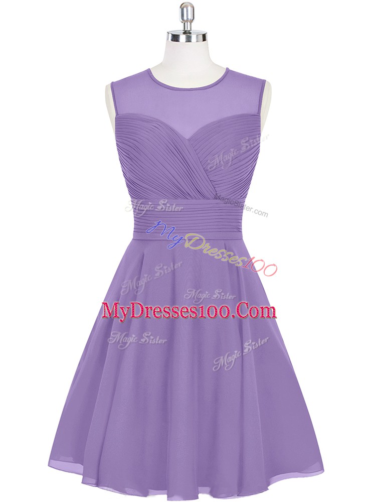 Purple Scoop Neckline Ruching Evening Dress Sleeveless Zipper