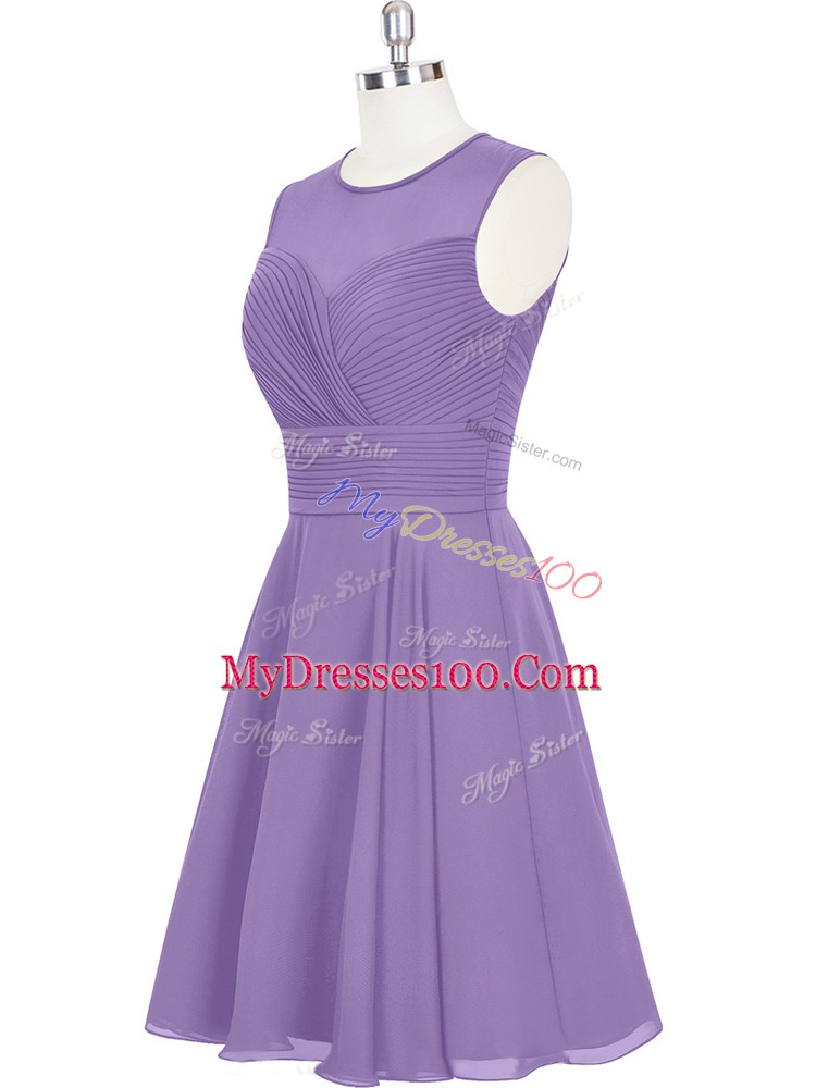 Purple Scoop Neckline Ruching Evening Dress Sleeveless Zipper