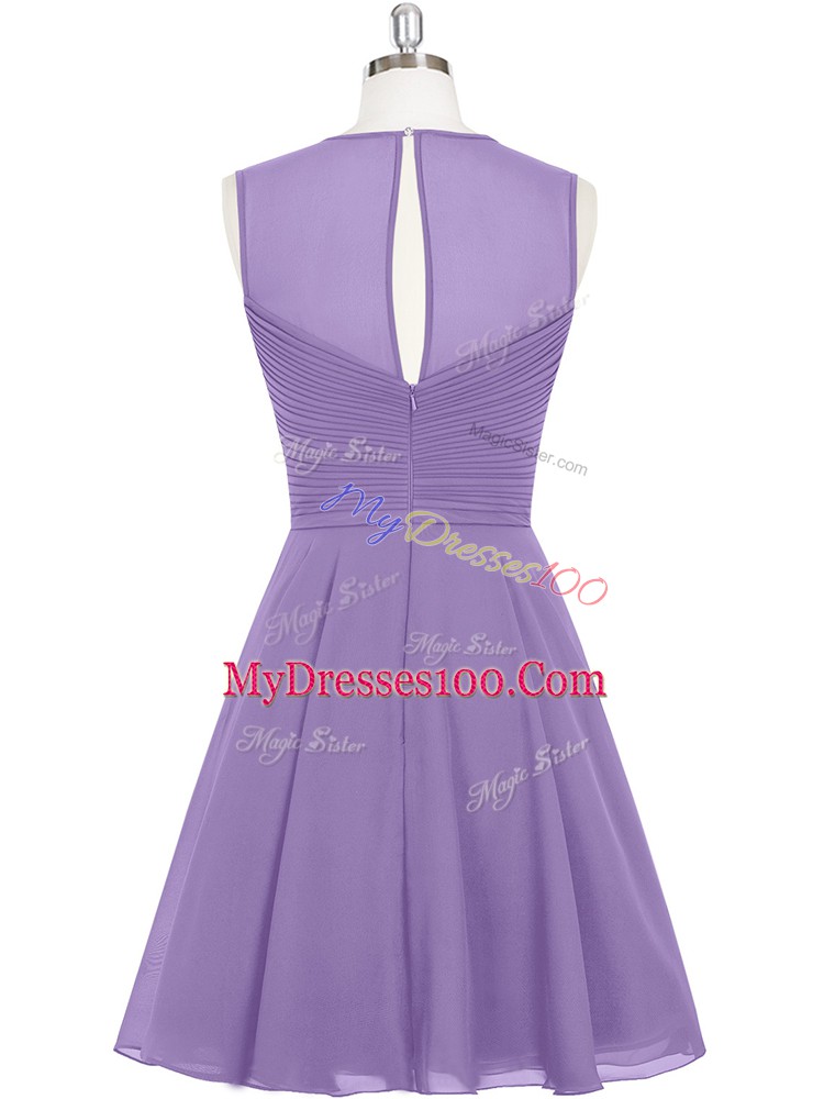 Purple Scoop Neckline Ruching Evening Dress Sleeveless Zipper