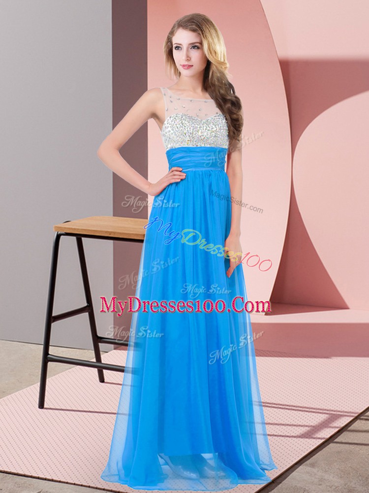 Popular Baby Blue Scoop Side Zipper Beading Dress for Prom Sleeveless
