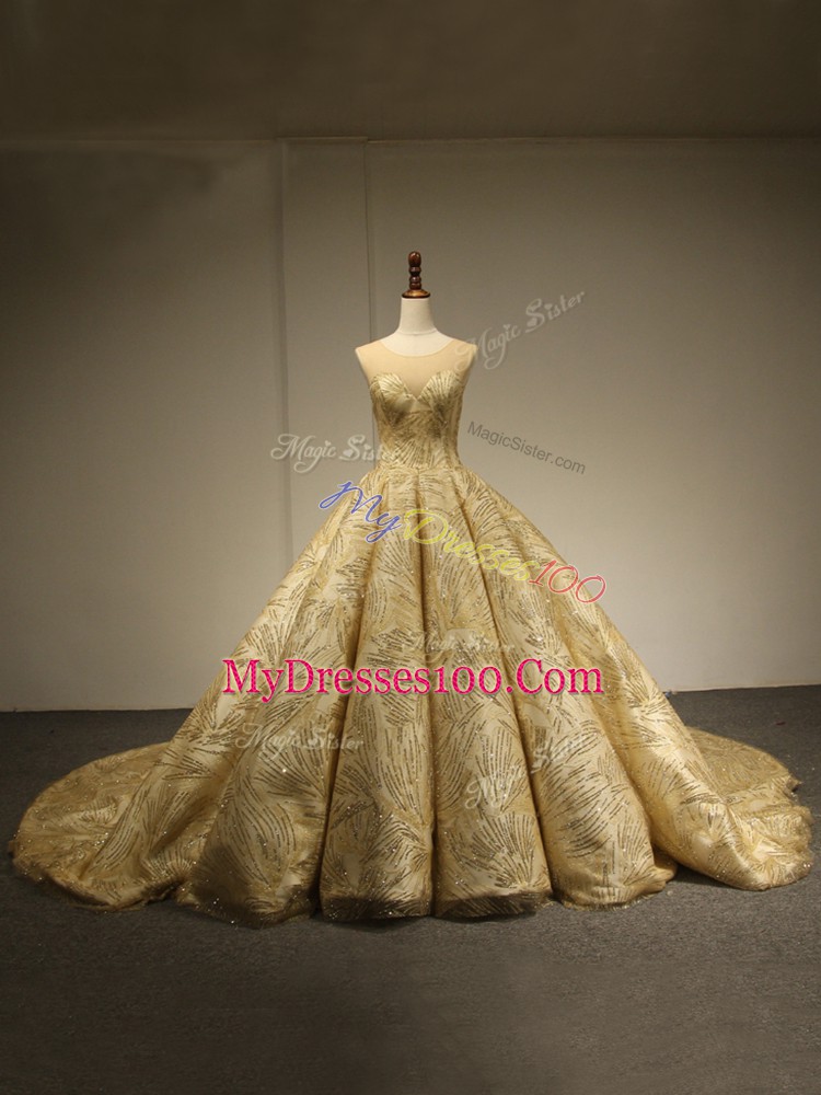 Best Sleeveless Brush Train Lace Up Sequins Sweet 16 Dresses