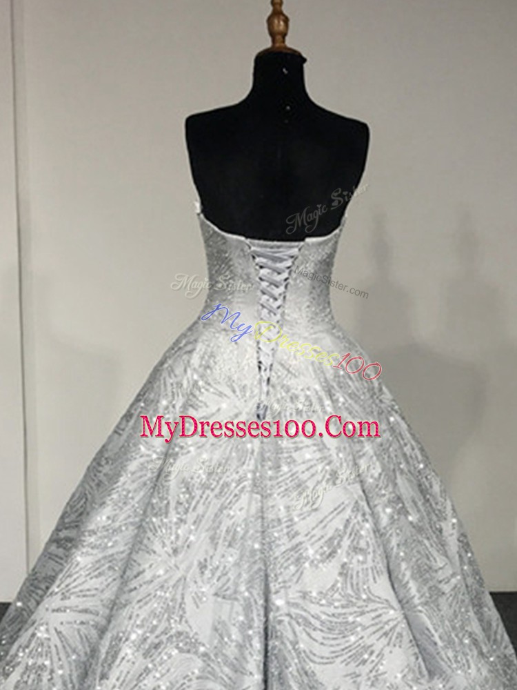 Best Sleeveless Brush Train Lace Up Sequins Sweet 16 Dresses