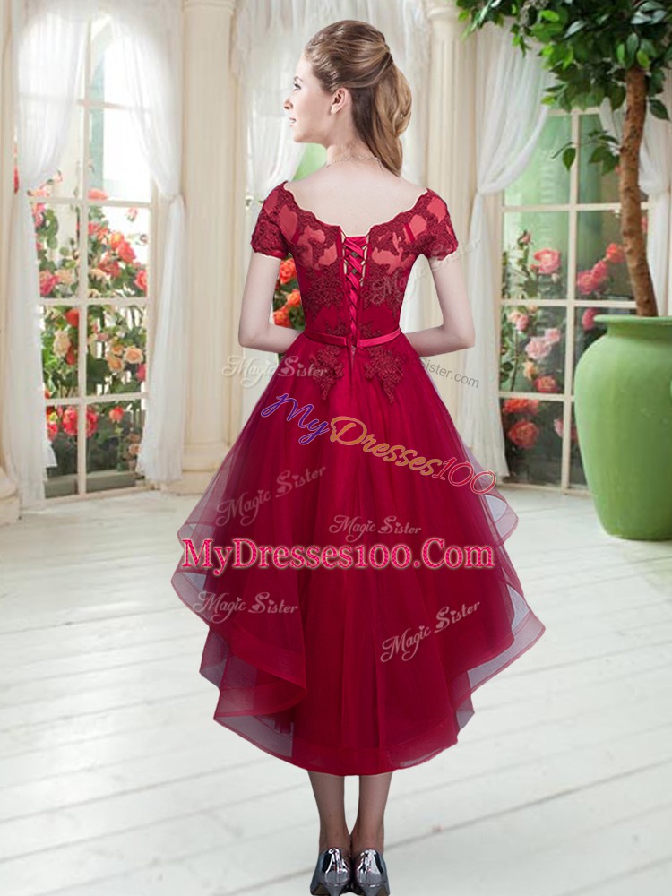 Custom Fit High Low Lace Up Evening Dress Green for Prom and Party with Appliques