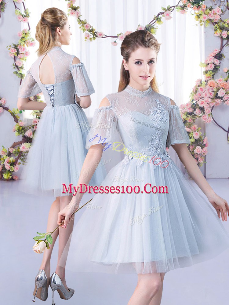 Exceptional Short Sleeves Lace Lace Up Vestidos de Damas
