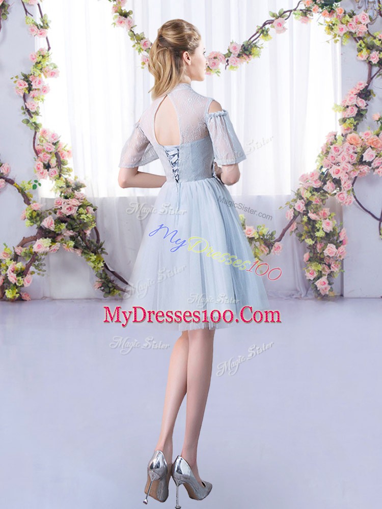 Exceptional Short Sleeves Lace Lace Up Vestidos de Damas