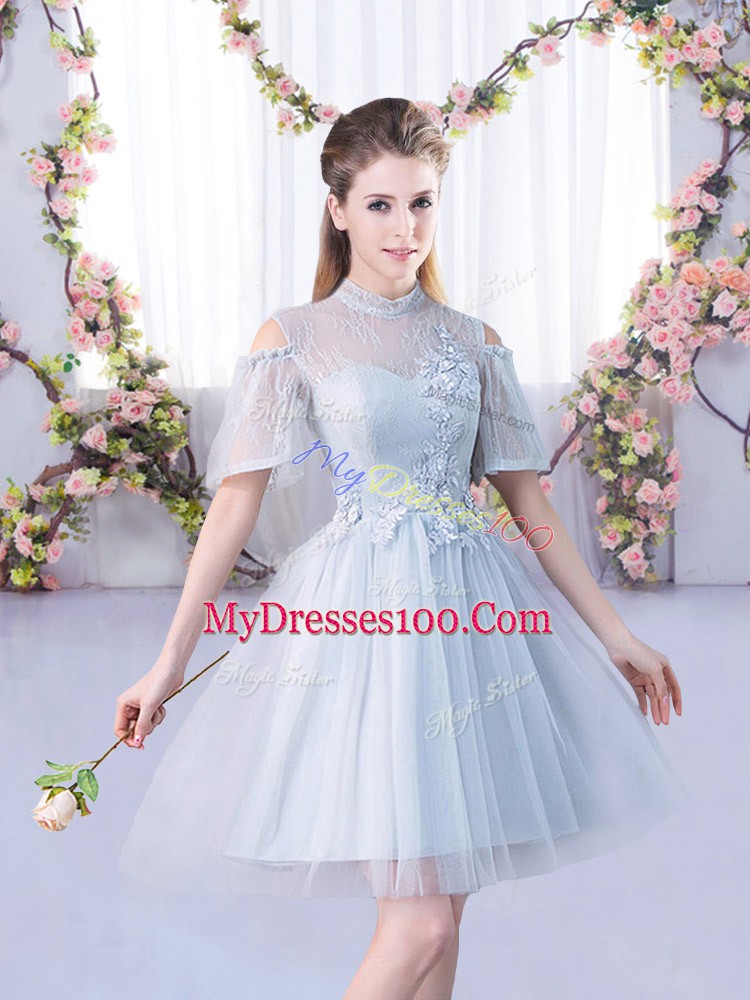 Exceptional Short Sleeves Lace Lace Up Vestidos de Damas