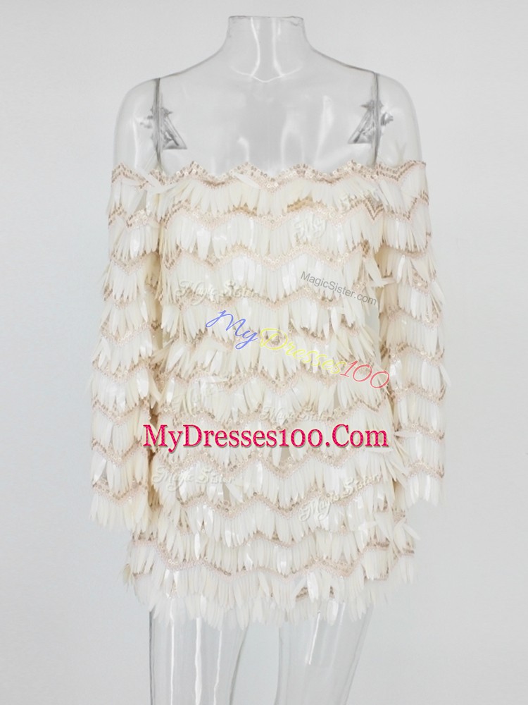 Off The Shoulder Long Sleeves Homecoming Dress White Sequined