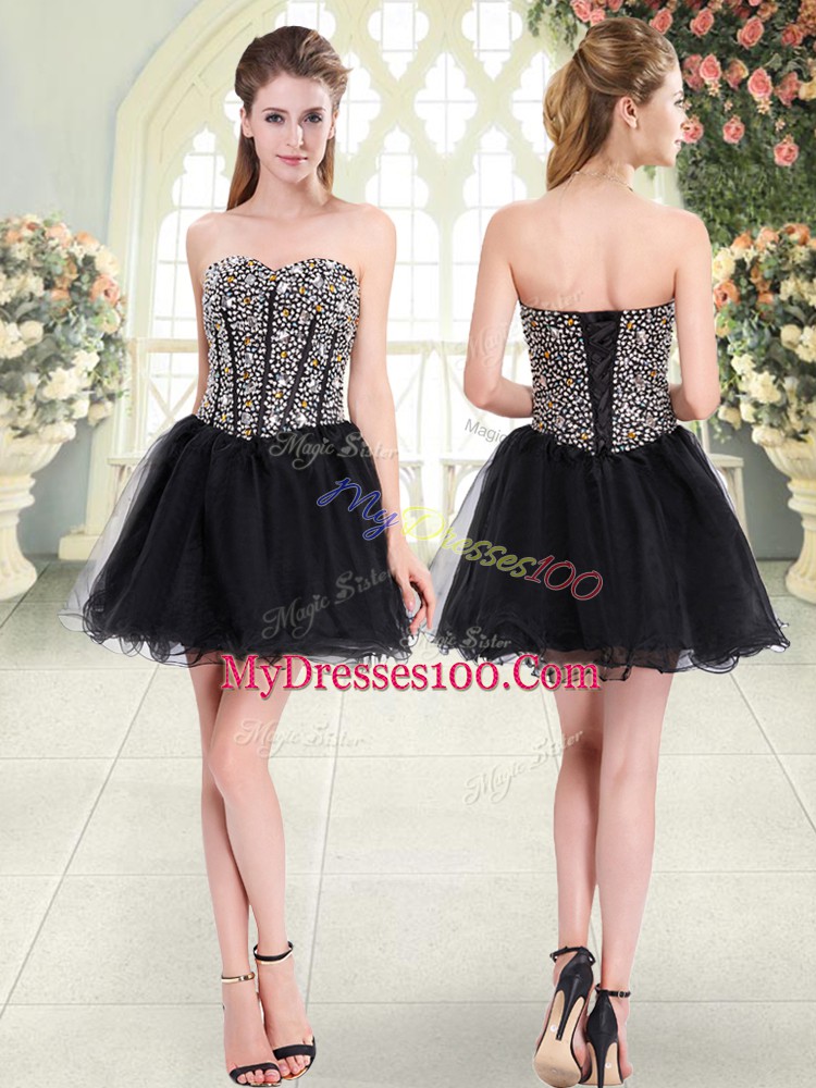 Beading Prom Dresses Black Lace Up Sleeveless Mini Length