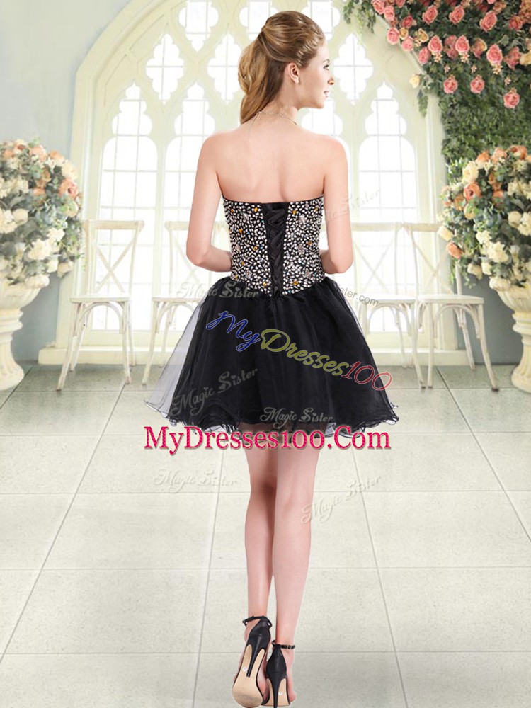 Beading Prom Dresses Black Lace Up Sleeveless Mini Length