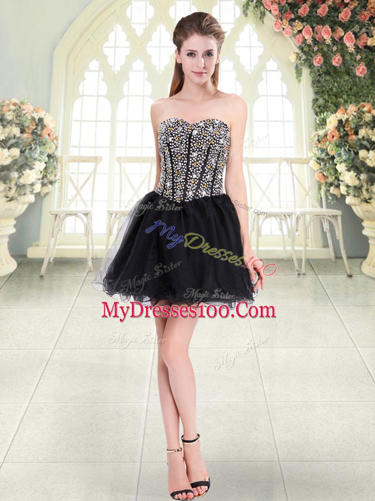 Beading Prom Dresses Black Lace Up Sleeveless Mini Length