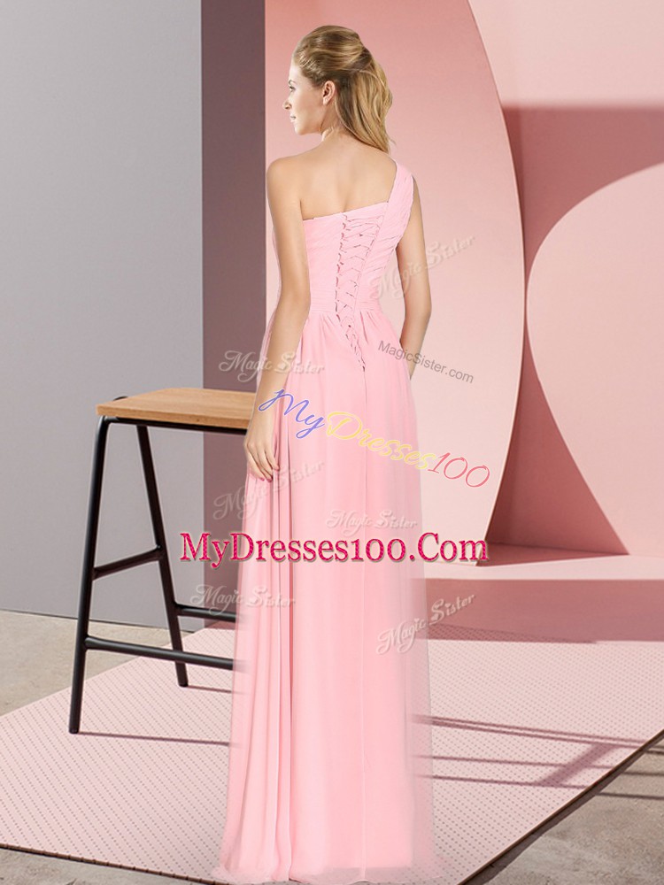 Stylish Floor Length Lace Up Prom Dress for Prom and Party with Ruching