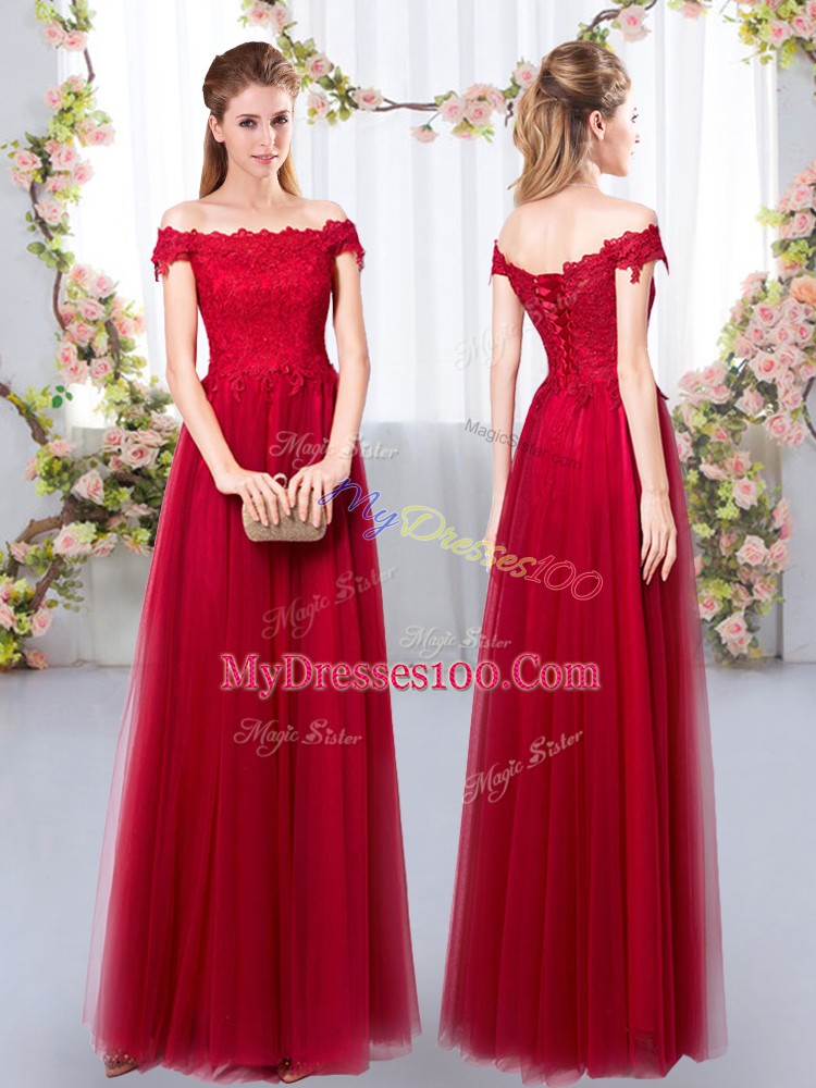 Charming Off The Shoulder Sleeveless Tulle Bridesmaid Dress Lace Lace Up