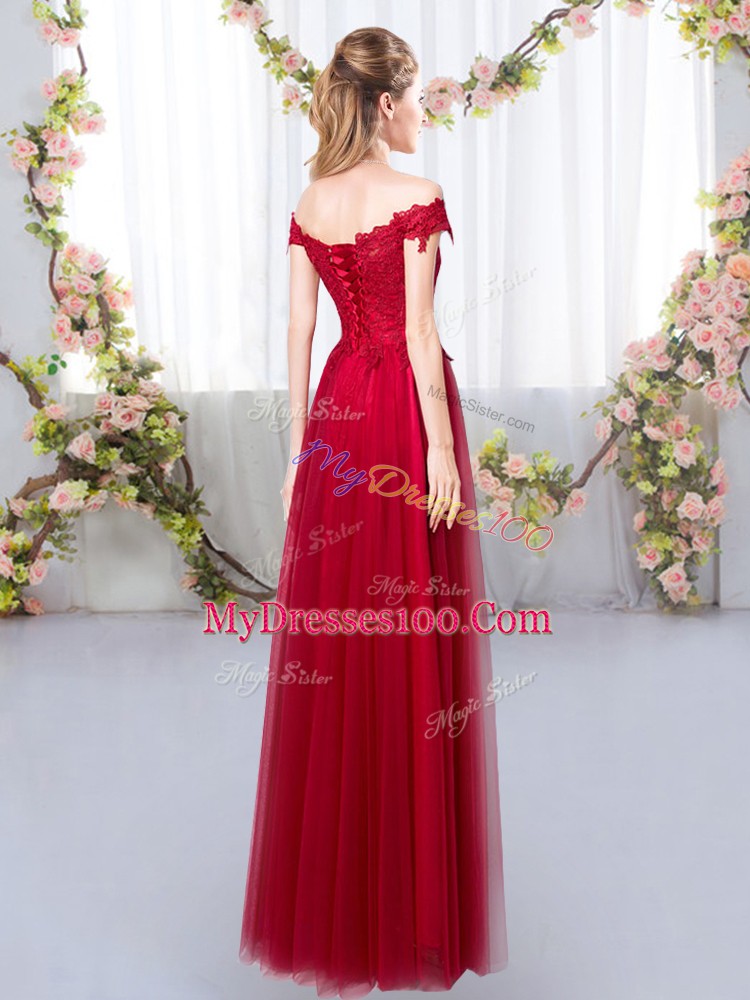 Charming Off The Shoulder Sleeveless Tulle Bridesmaid Dress Lace Lace Up