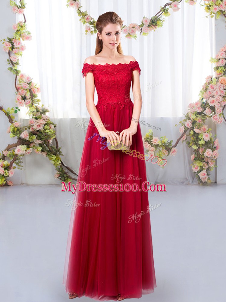 Charming Off The Shoulder Sleeveless Tulle Bridesmaid Dress Lace Lace Up