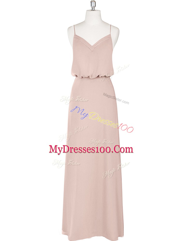 Baby Pink Sleeveless Ruching Floor Length Homecoming Dress