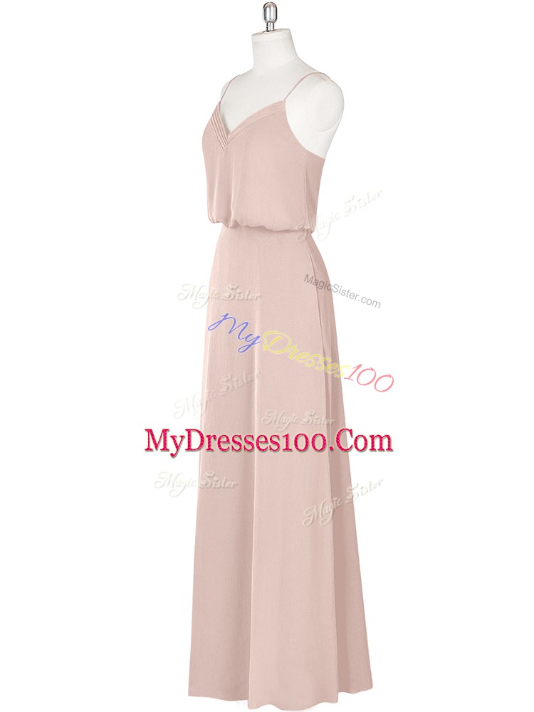Baby Pink Sleeveless Ruching Floor Length Homecoming Dress