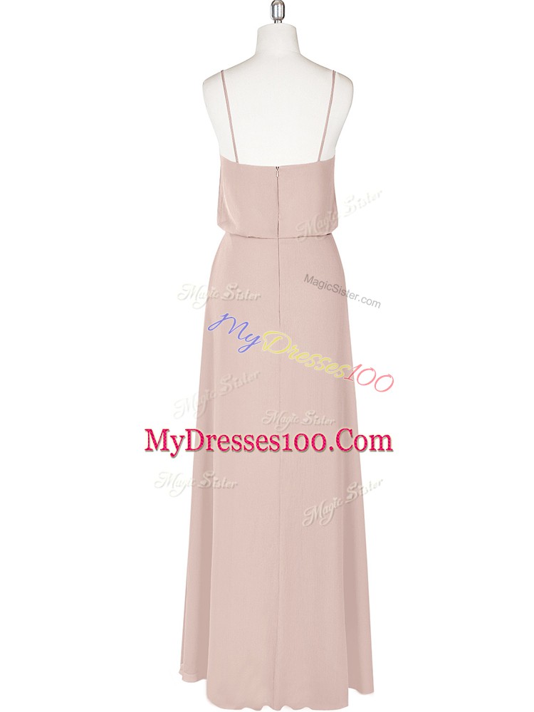 Baby Pink Sleeveless Ruching Floor Length Homecoming Dress