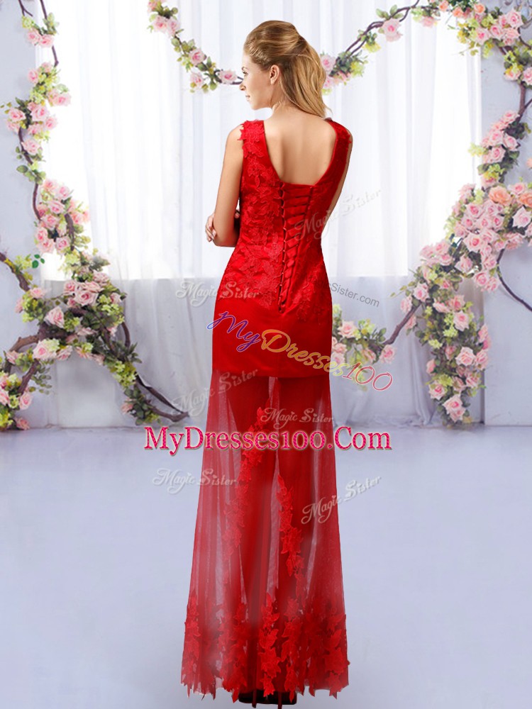 Royal Blue Sleeveless Floor Length Lace Lace Up Bridesmaid Dress