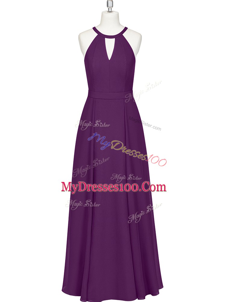 Column/Sheath Dress for Prom Eggplant Purple Straps Chiffon Sleeveless Floor Length Zipper