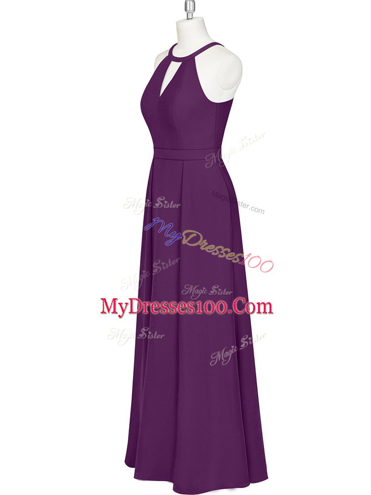 Column/Sheath Dress for Prom Eggplant Purple Straps Chiffon Sleeveless Floor Length Zipper