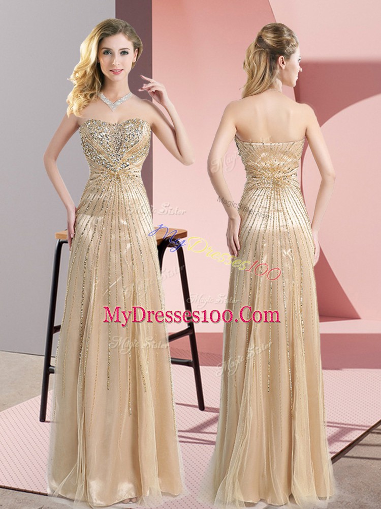 Champagne Sweetheart Neckline Beading Prom Dresses Sleeveless Zipper