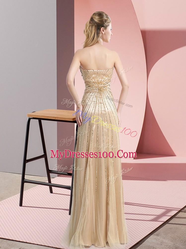 Champagne Sweetheart Neckline Beading Prom Dresses Sleeveless Zipper