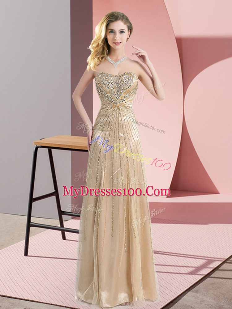 Champagne Sweetheart Neckline Beading Prom Dresses Sleeveless Zipper
