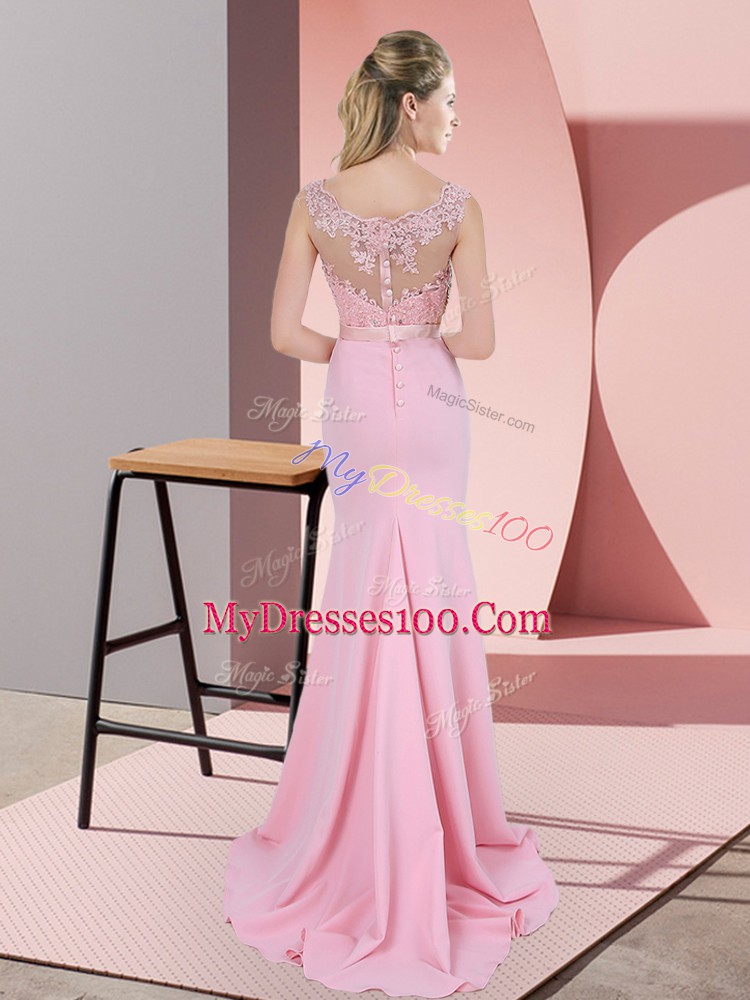 Hot Sale Lilac Zipper Prom Evening Gown Beading and Lace Sleeveless Sweep Train