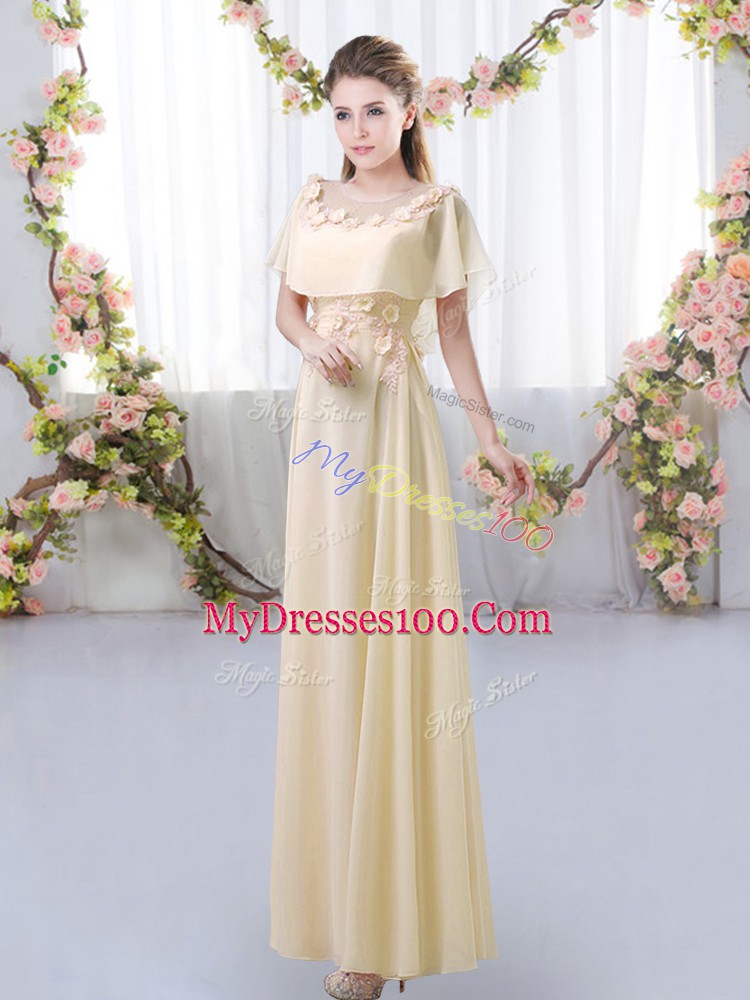 Wonderful Scoop Short Sleeves Chiffon Quinceanera Dama Dress Appliques Zipper