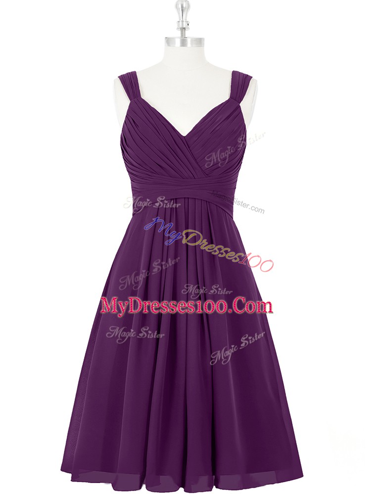 Fantastic Sleeveless Mini Length Ruching Zipper Homecoming Dress with Purple
