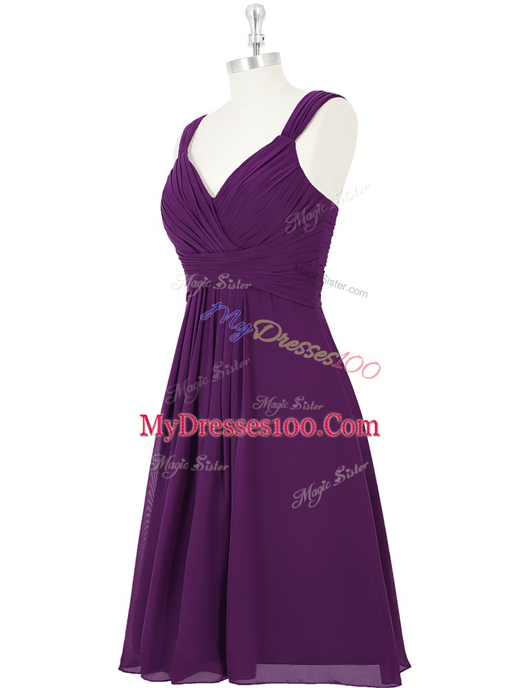 Fantastic Sleeveless Mini Length Ruching Zipper Homecoming Dress with Purple