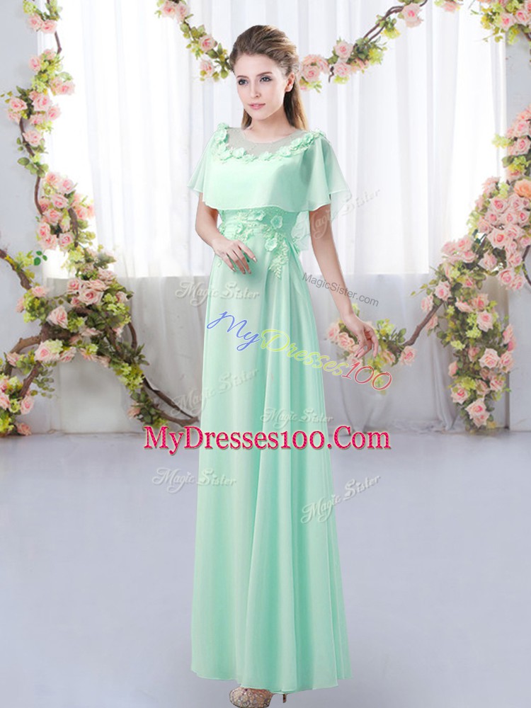 Sexy Chiffon Scoop Short Sleeves Zipper Appliques Bridesmaid Dresses in Apple Green