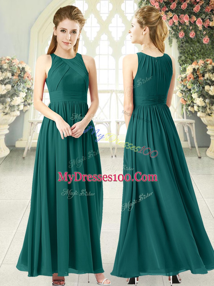 Attractive Ankle Length Green Prom Party Dress Chiffon Sleeveless Ruching
