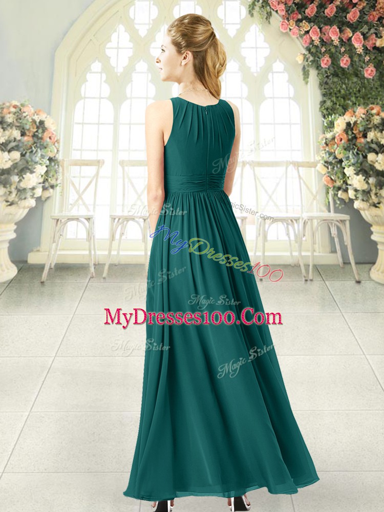 Attractive Ankle Length Green Prom Party Dress Chiffon Sleeveless Ruching