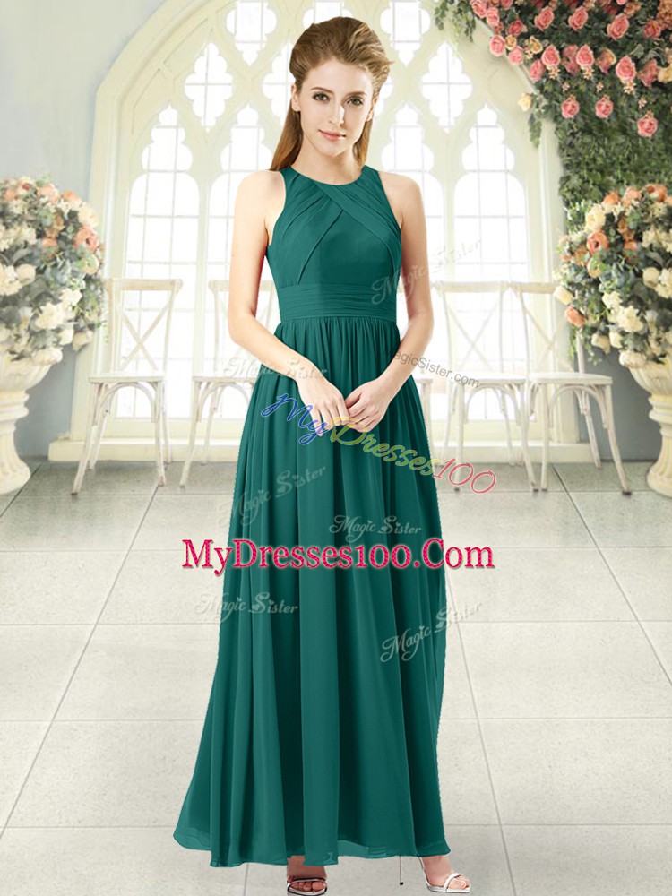Attractive Ankle Length Green Prom Party Dress Chiffon Sleeveless Ruching