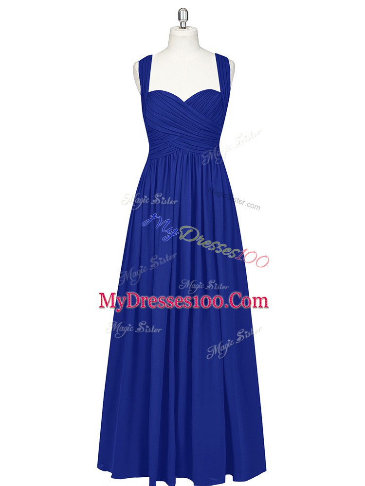 Royal Blue Straps Zipper Ruching Evening Dress Sleeveless