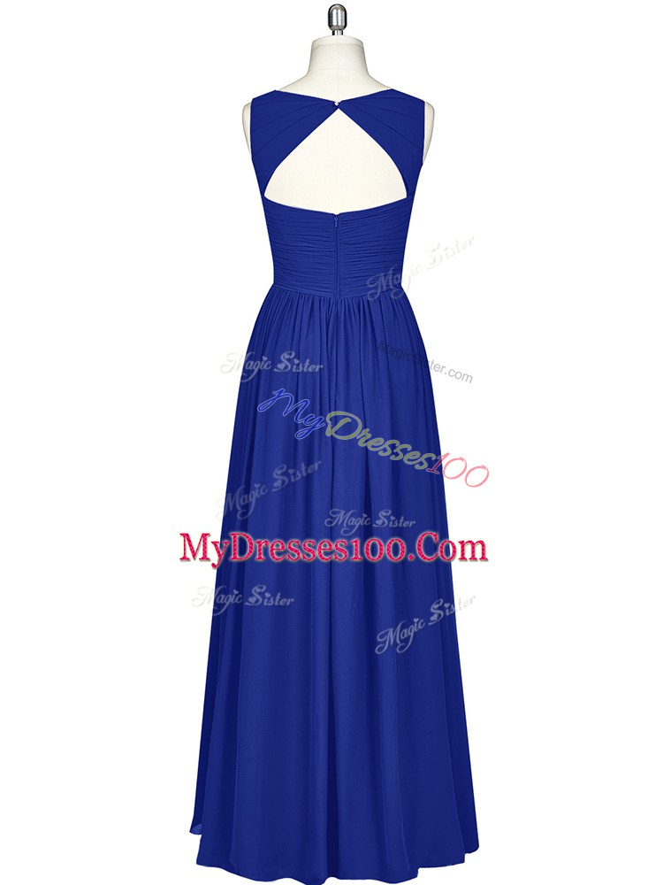 Royal Blue Straps Zipper Ruching Evening Dress Sleeveless
