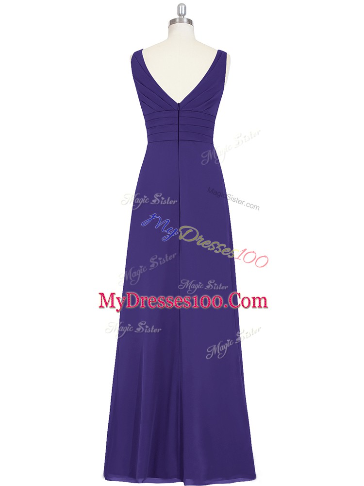 Nice V-neck Sleeveless Chiffon Prom Gown Ruching Zipper