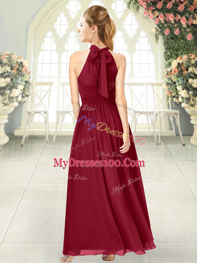 Chiffon Halter Top Sleeveless Zipper Ruching Prom Dresses in Teal