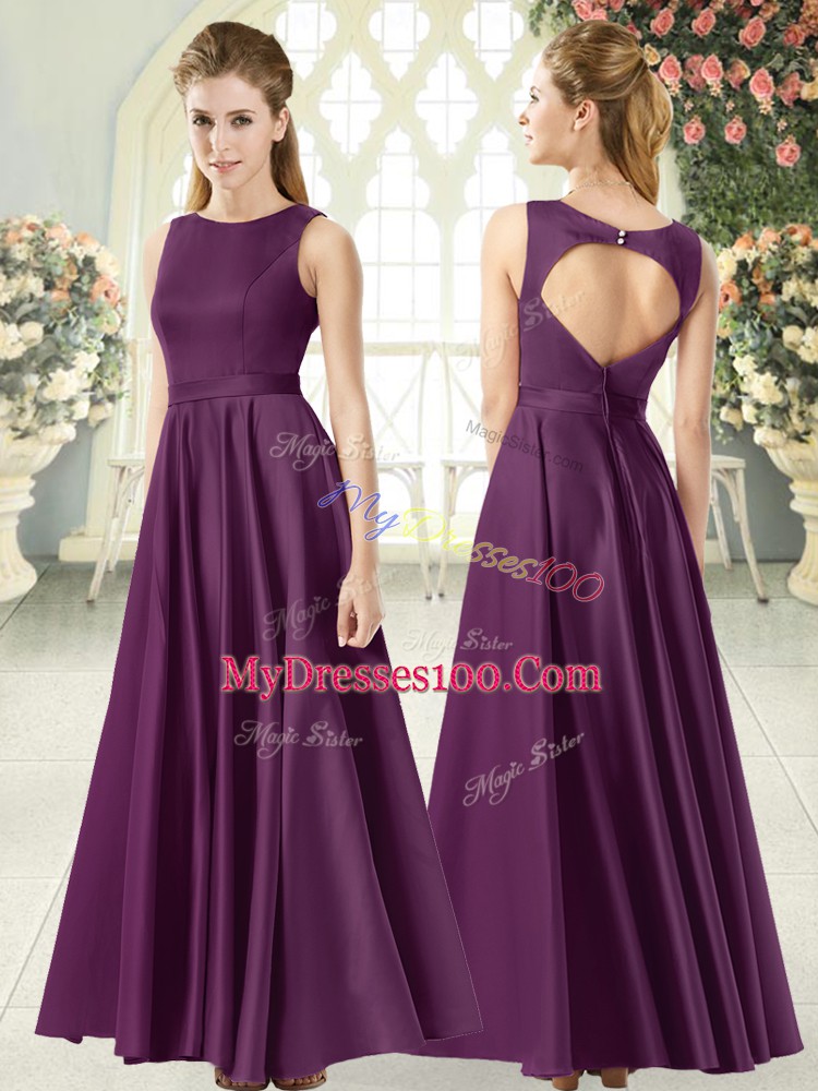 Best Purple Backless Prom Dresses Ruching Sleeveless Floor Length