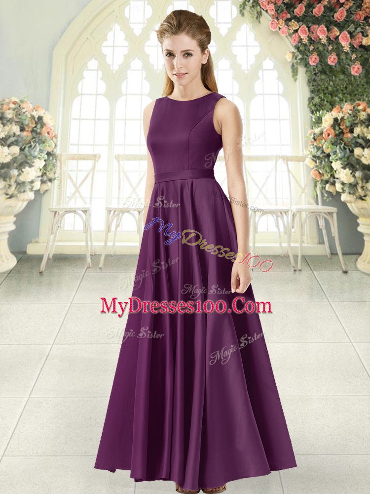Best Purple Backless Prom Dresses Ruching Sleeveless Floor Length