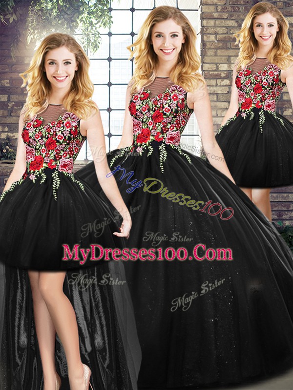 Pretty Black Sleeveless Zipper Sweet 16 Dress for Military Ball and Sweet 16 and Quinceanera