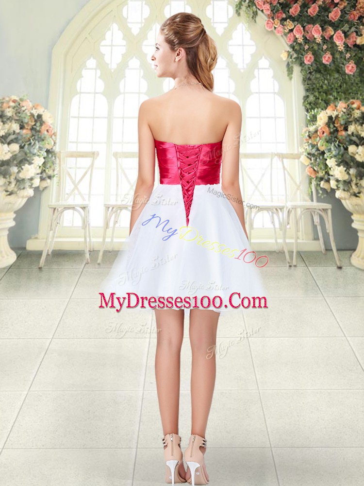 White Prom Evening Gown Prom and Party with Beading Strapless Sleeveless Lace Up